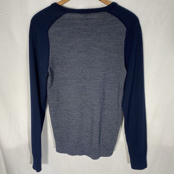 EXPRESS Mens Pullover Sweater Merino Wool Blend Long Sleeve S Blue Preppy Grunge - Picture 2 of 9